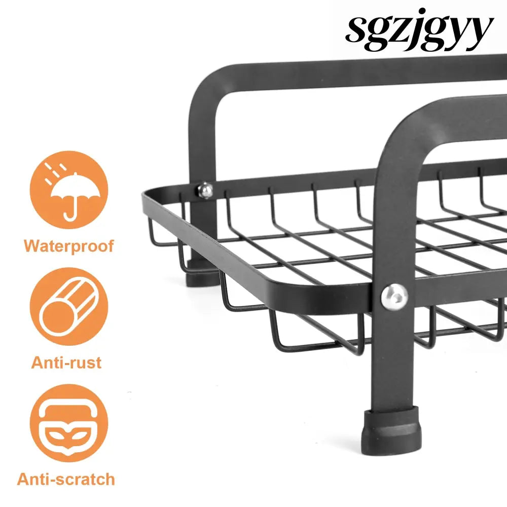 2-Tier Dish Drying Rack with Drainboard & Utensil Holder - Black - Kitchen Gadgets