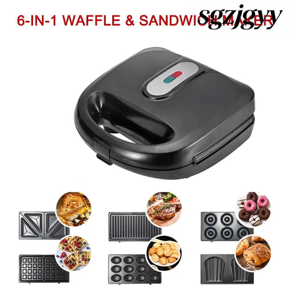 6-in-1 Waffle Maker & Grill | Sandwich Doughnut & Breakfast Maker - Black / US / 6in1 - Cooking Grinder