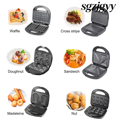 6-in-1 Waffle Maker & Grill | Sandwich Doughnut & Breakfast Maker - Cooking Grinder