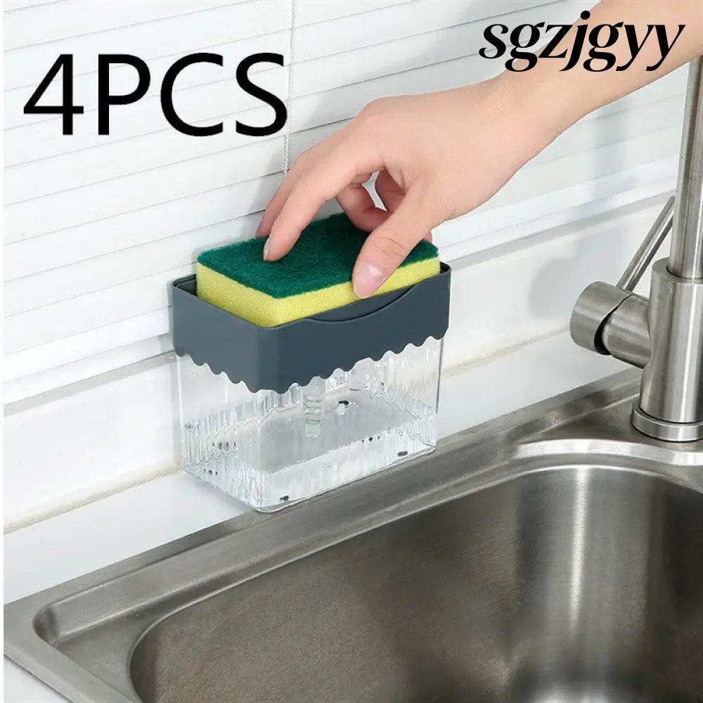 Automatic Dosing Soap Dispenser Sponge Caddy 2-in-1 Push-Type - Grey waves 4PC - Cooking Grinder