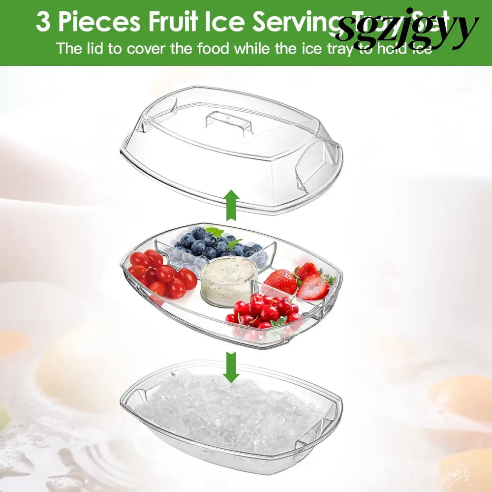 Chilled Fruit & Shrimp Serving Tray with Lid 4 Sections - White - Food Processor