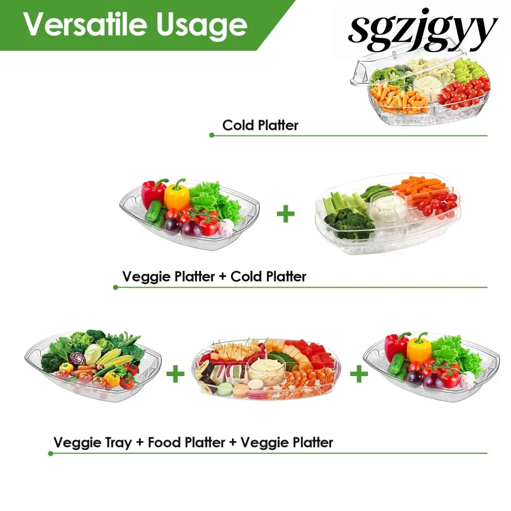 Chilled Fruit & Shrimp Serving Tray with Lid 4 Sections - White - Food Processor