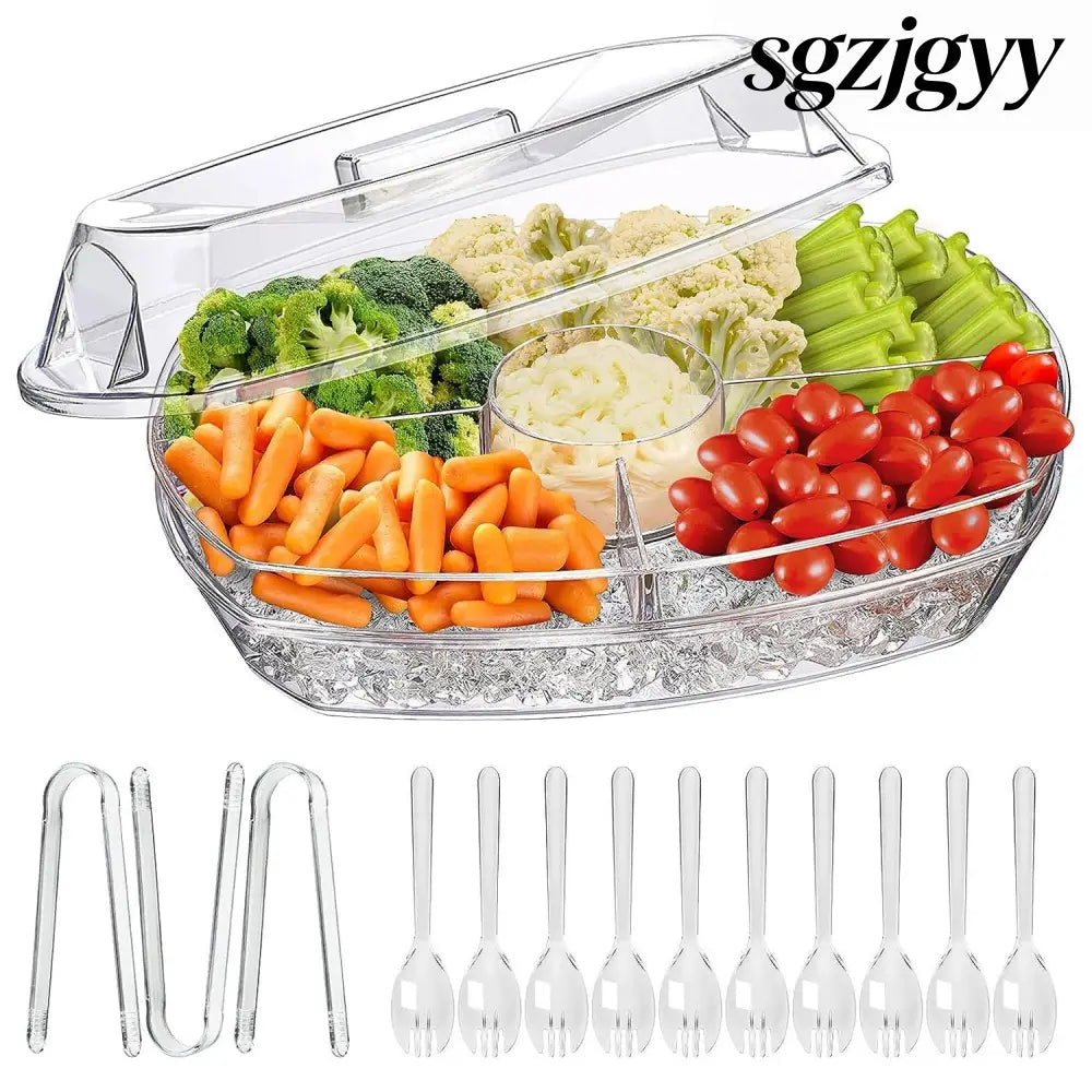 Chilled Fruit & Shrimp Serving Tray with Lid 4 Sections - White - Food Processor