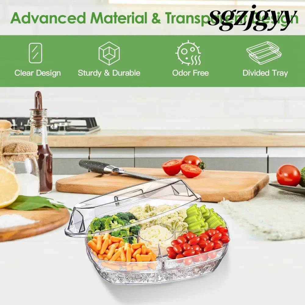 Chilled Fruit & Shrimp Serving Tray with Lid 4 Sections - White - Food Processor