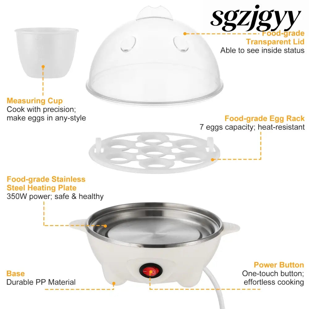 Electric Egg Cooker 7-Capacity | Hard-Boiled with Auto-Off - White - Cooking Grinder