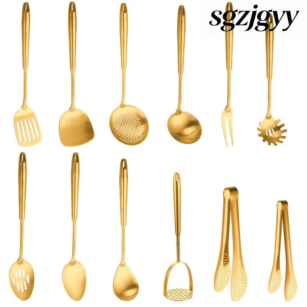 Gold-Plated Spatula and Strainer Set| 12-Piece Kitchen Set - 12 Set - Cooking Grinder