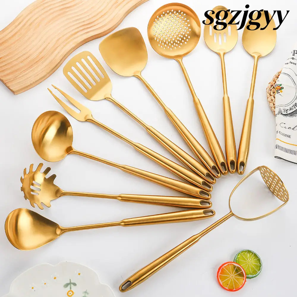 Gold-Plated Spatula and Strainer Set| 12-Piece Kitchen Set - 12 Set - Cooking Grinder