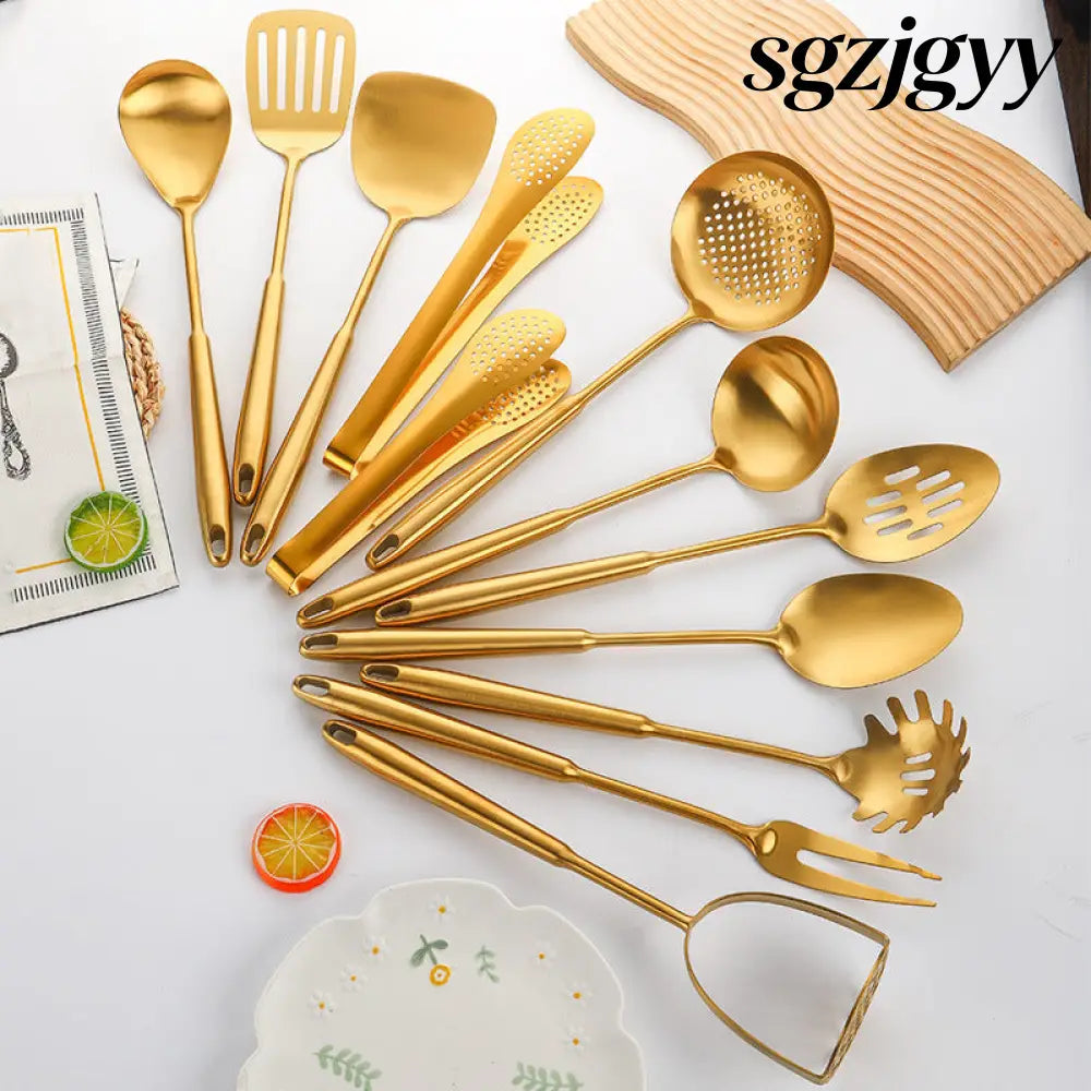 Gold-Plated Spatula and Strainer Set| 12-Piece Kitchen Set - 12 Set - Cooking Grinder