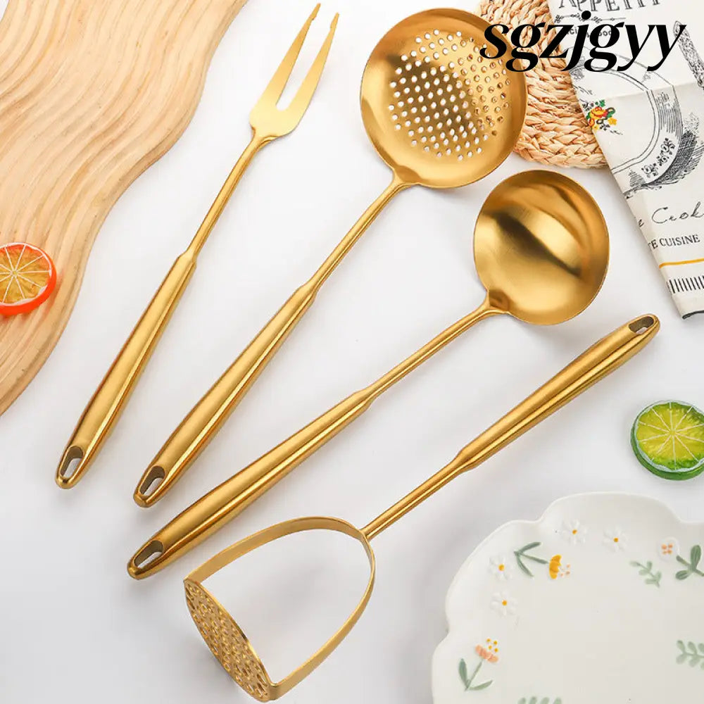Gold-Plated Spatula and Strainer Set| 12-Piece Kitchen Set - 12 Set - Cooking Grinder