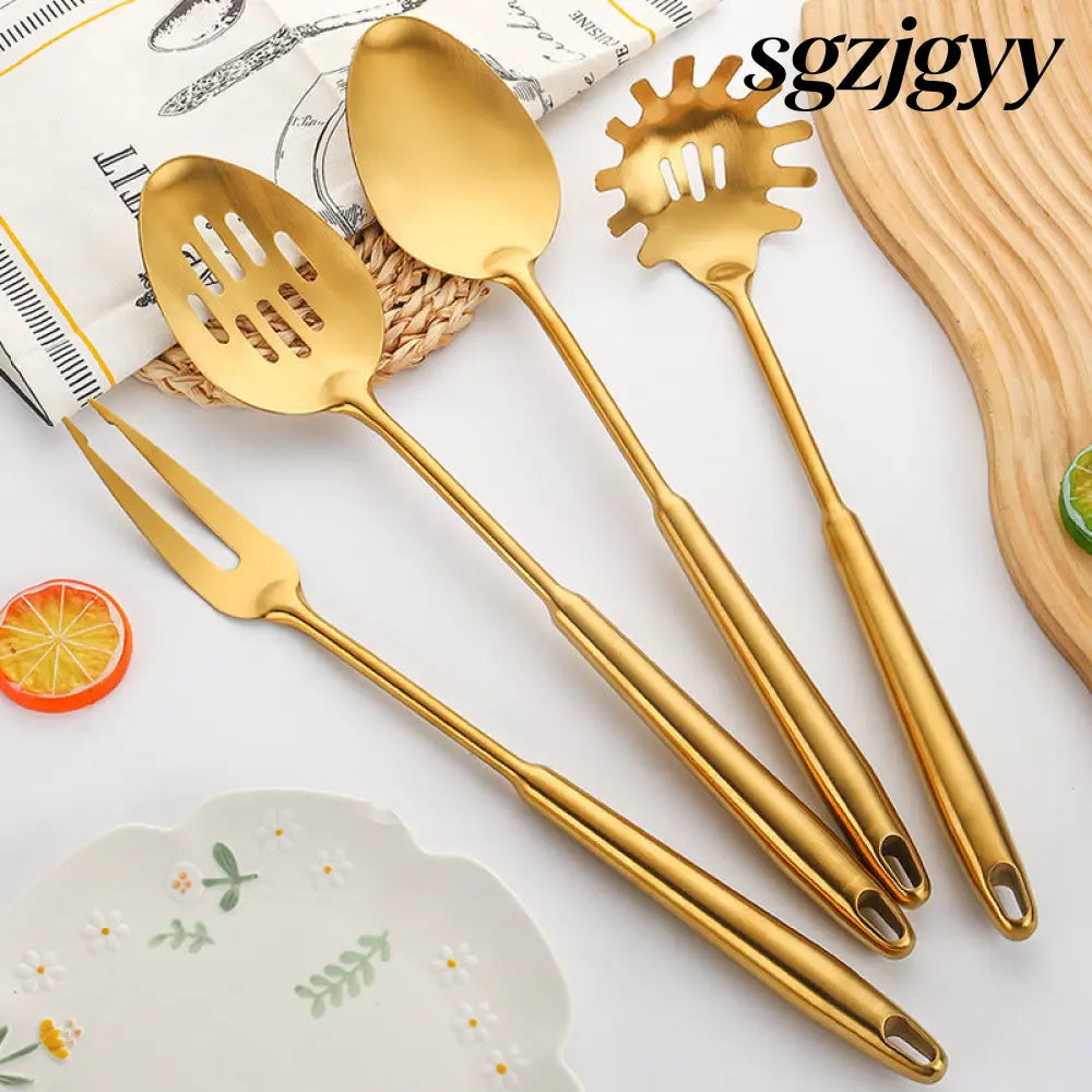 Gold-Plated Spatula and Strainer Set| 12-Piece Kitchen Set - 12 Set - Cooking Grinder