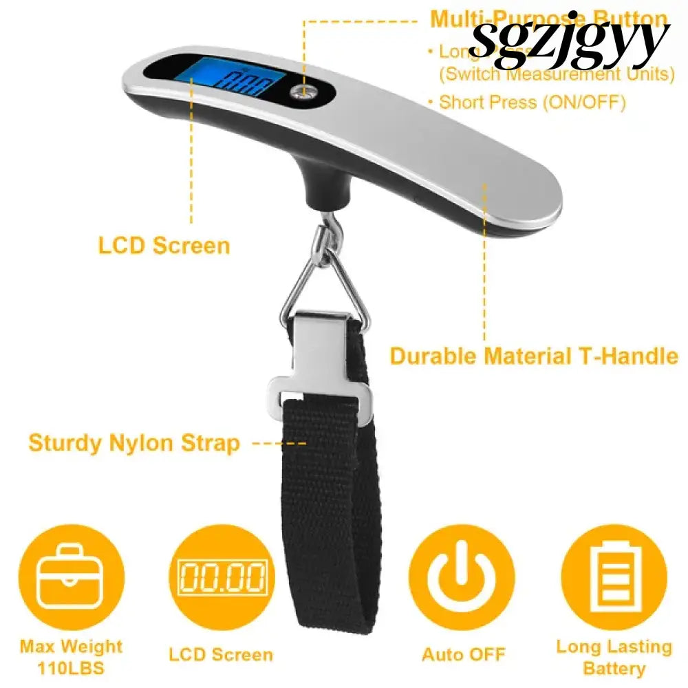 Portable Digital Luggage Scale 50kg 10g LCD Hanging For Household - Silver - Kitchen Gadgets