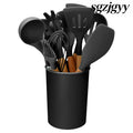 Silicone Cooking Utensil Set With Holder - 11Pcs - Black - Cooking Grinder