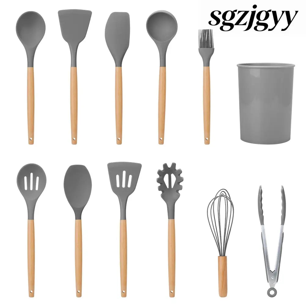 Silicone Cooking Utensil Set With Holder - 11Pcs - Cooking Grinder