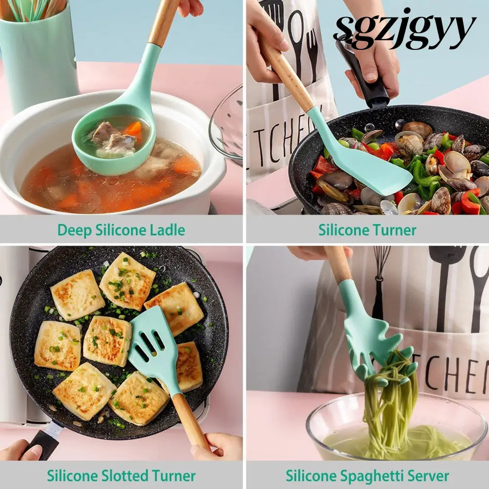Silicone Cooking Utensil Set With Holder - 11Pcs - Cooking Grinder
