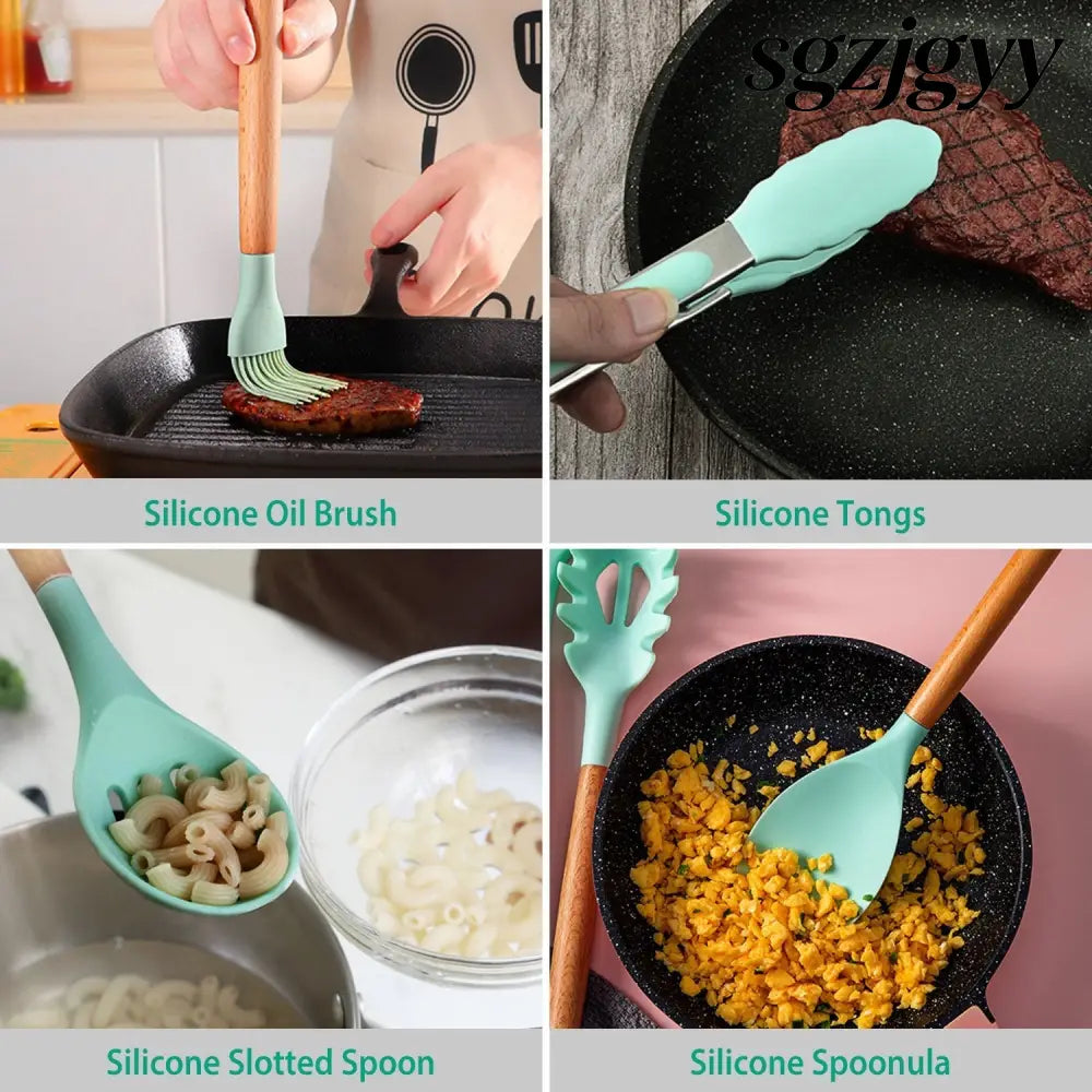 Silicone Cooking Utensil Set With Holder - 11Pcs - Cooking Grinder