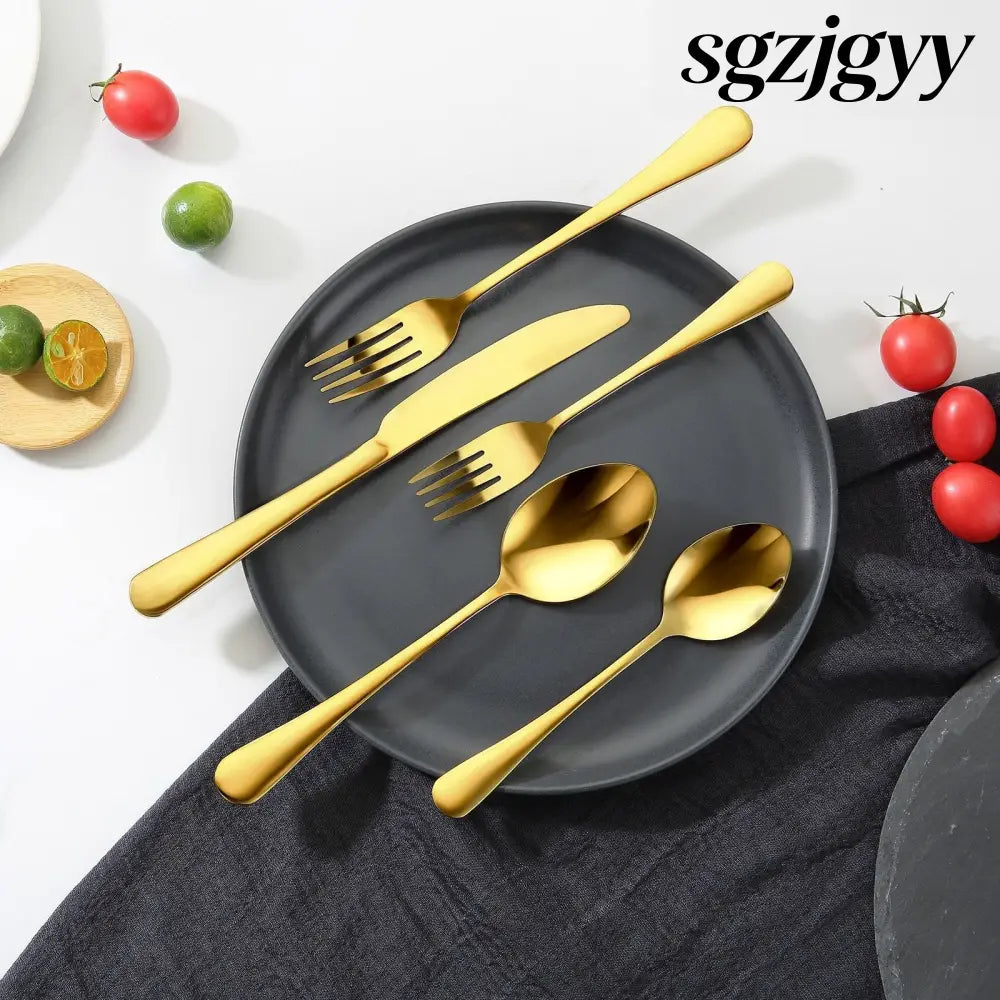 Silverware Set Stainless Steel Cutlery Flatware Utensil Kitchen 100-Piece - Golden - Kitchen Gadgets