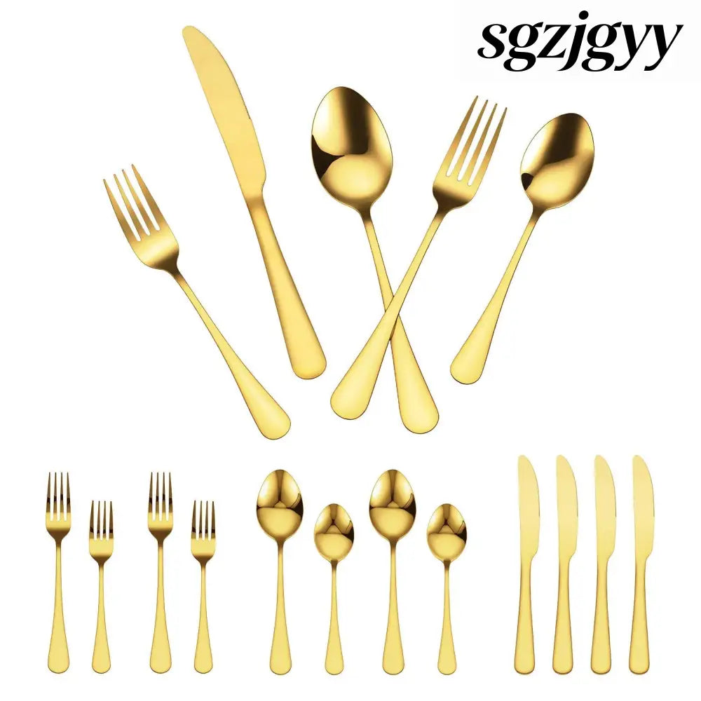 Silverware Set Stainless Steel Cutlery Flatware Utensil Kitchen 100-Piece - Golden - Kitchen Gadgets