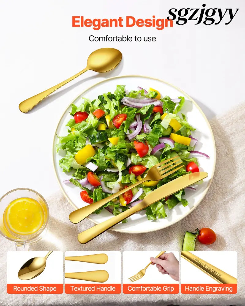 Silverware Set Stainless Steel Cutlery Flatware Utensil Kitchen 100-Piece - Golden - Kitchen Gadgets