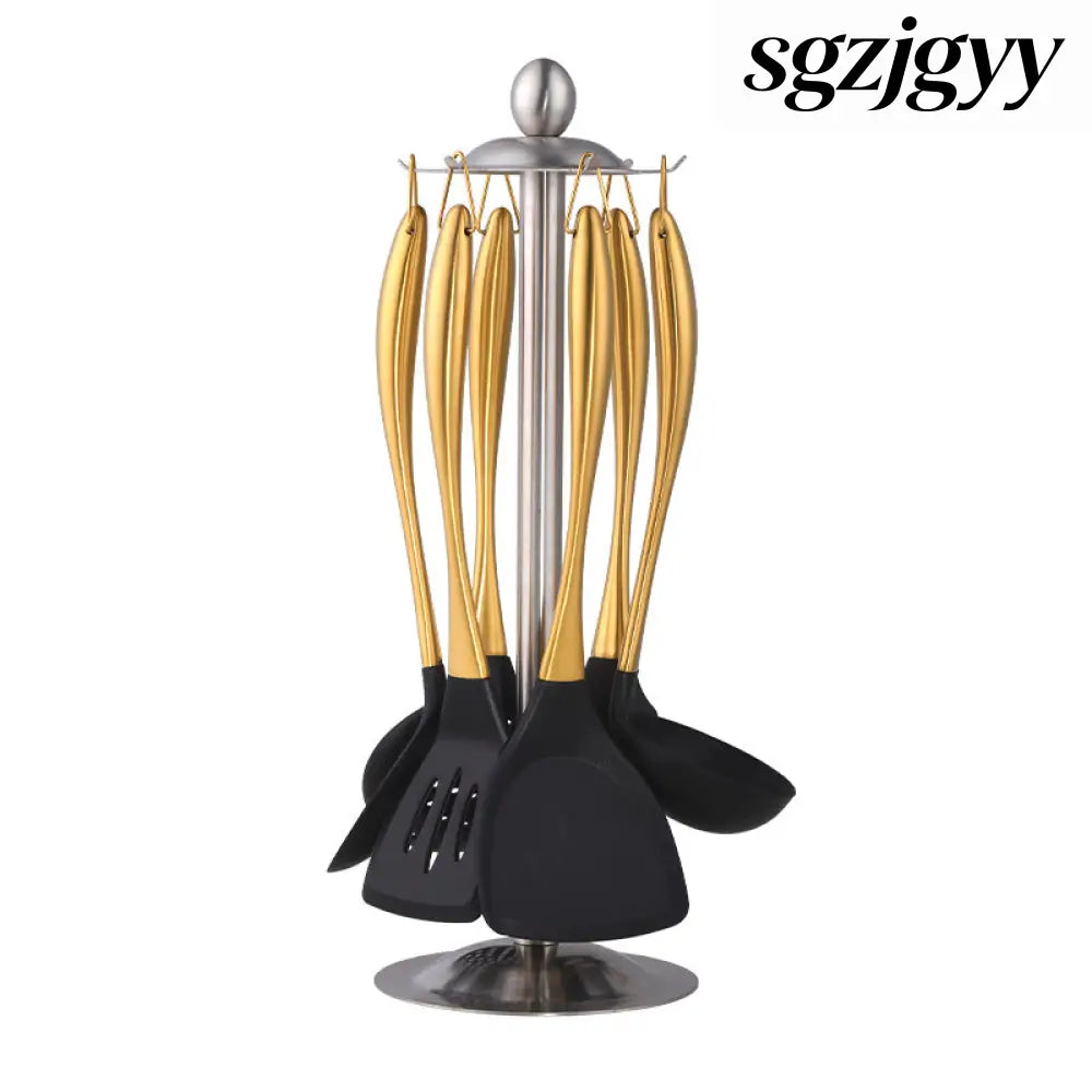 Stainless Steel Kitchenware 7-piece Set With Stand - Gold - Cooking Grinder