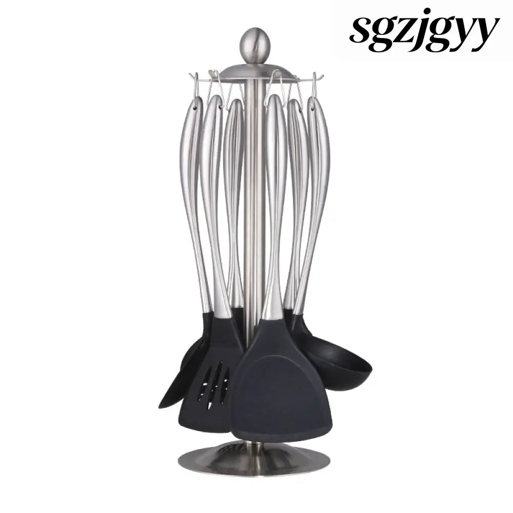 Stainless Steel Kitchenware 7-piece Set With Stand - Silver - Cooking Grinder