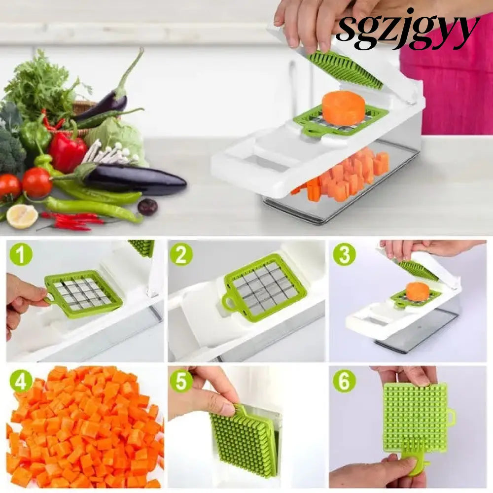 Vegetable Chopper With Container 12 In 1 - Pro - Cooking Grinder