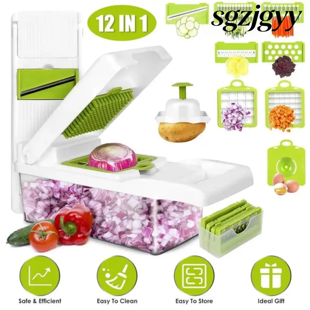 Vegetable Chopper With Container 12 In 1 - Pro - Cooking Grinder
